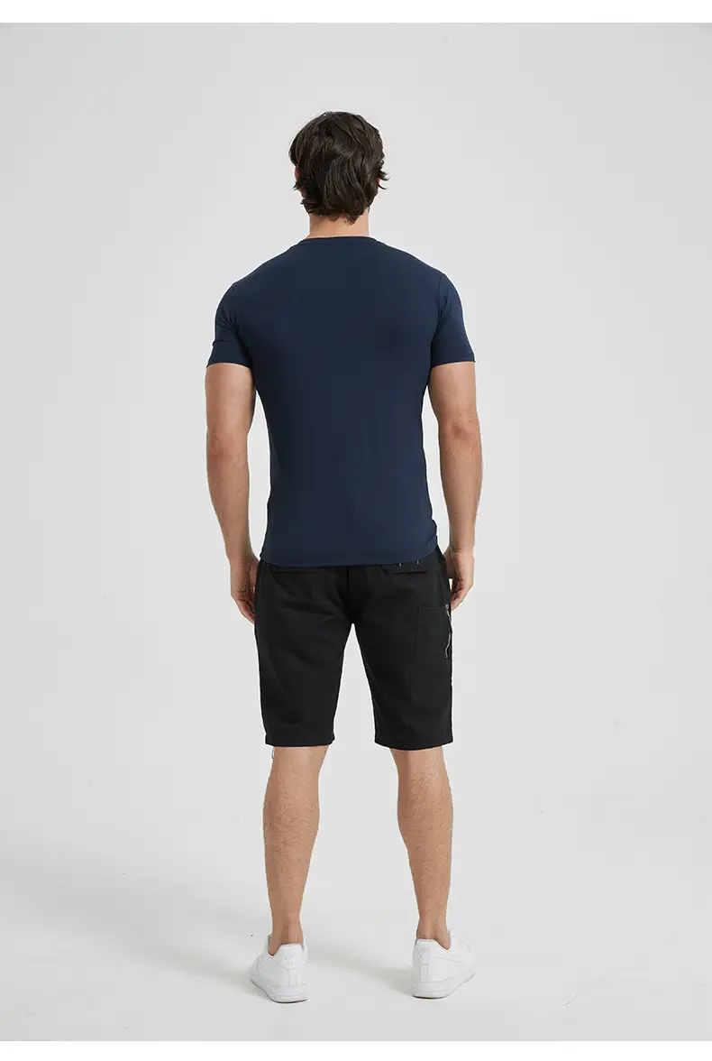 Men V-Neck Slim Fit T-Shirt Navy Blue Summer — feature 14