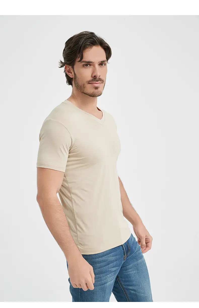 Men V-Neck Slim Fit T-Shirt Navy Blue Summer — feature 16