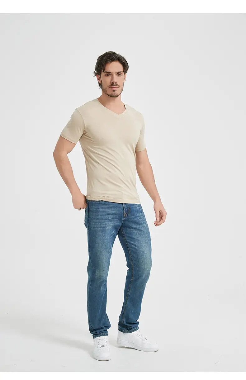 Men V-Neck Slim Fit T-Shirt Navy Blue Summer — feature 20