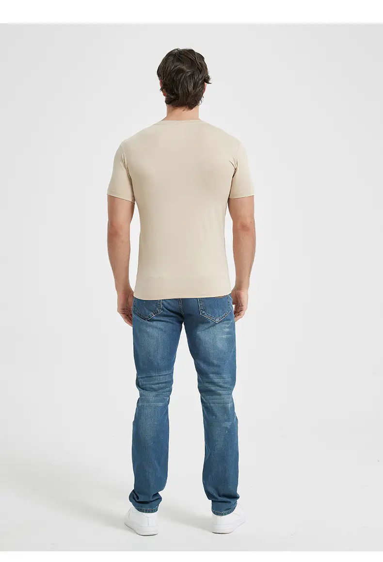 Men V-Neck Slim Fit T-Shirt Navy Blue Summer — feature 21