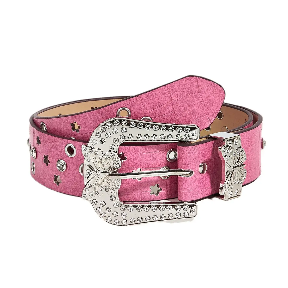 Pink Butterfly Belt with Diamond Buckle for Women - Image 10