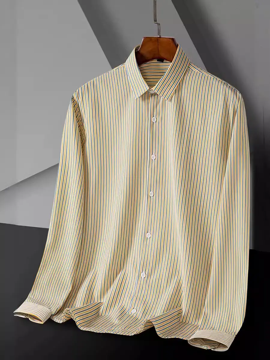 Men's Green Striped Button Down Shirt - Image 14