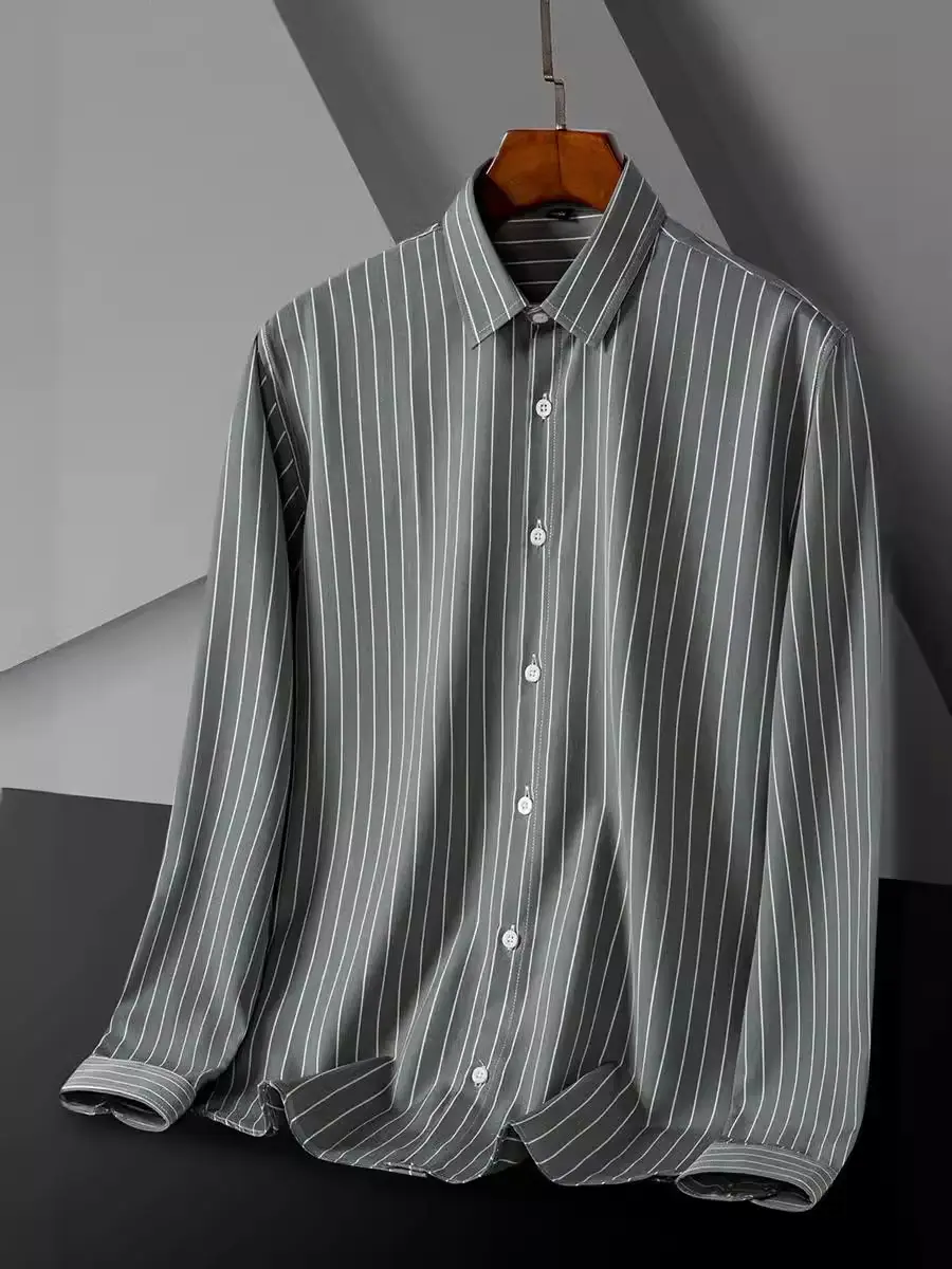 Men's Green Striped Button Down Shirt - Image 17