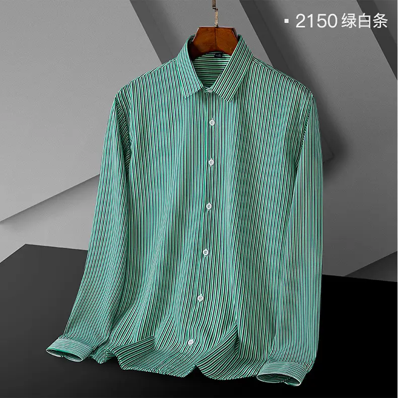 Men's Green Striped Button Down Shirt — feature 17