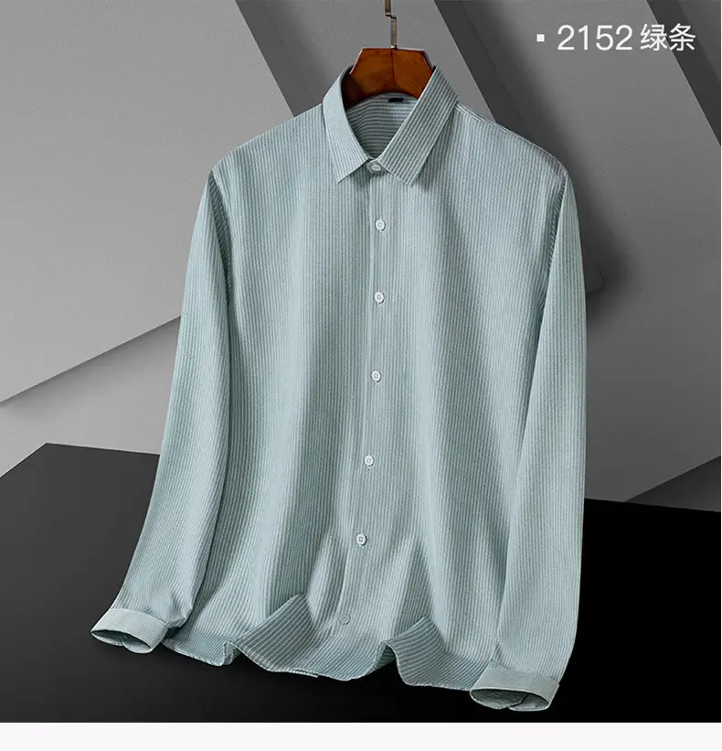 Men's Green Striped Button Down Shirt — feature 24