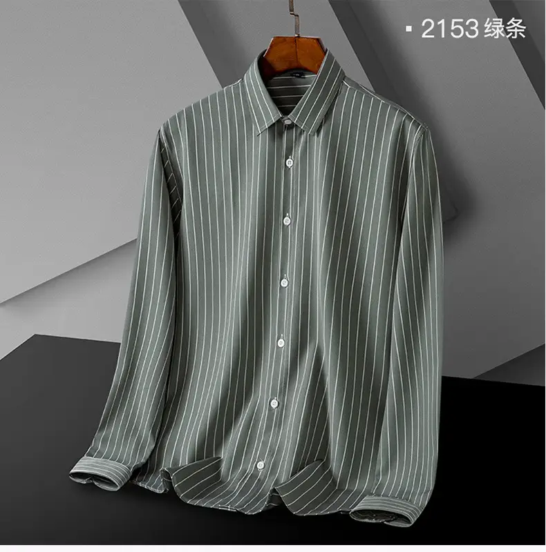 Men's Green Striped Button Down Shirt — feature 26