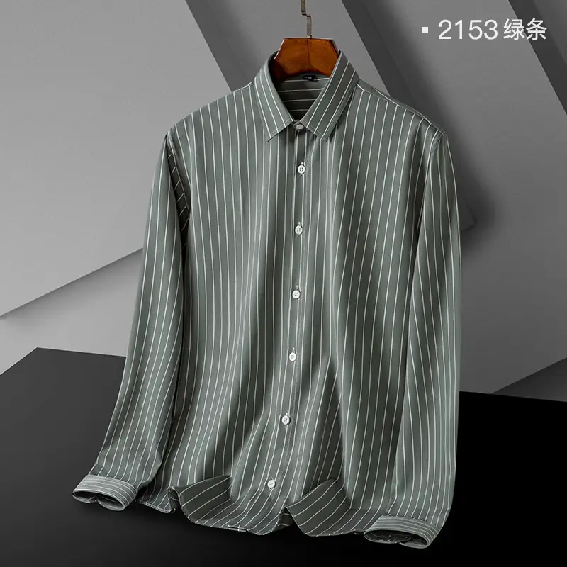 Men's Green Striped Button Down Shirt - Image 12