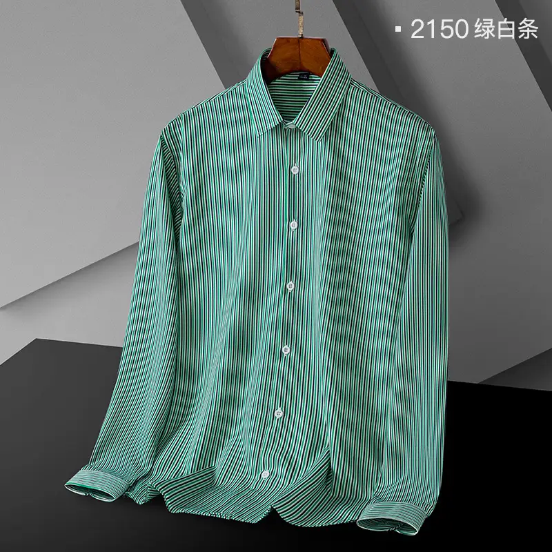 Men's Green Striped Button Down Shirt - Image 3