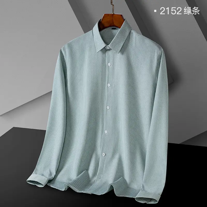 Men's Green Striped Button Down Shirt - Image 9