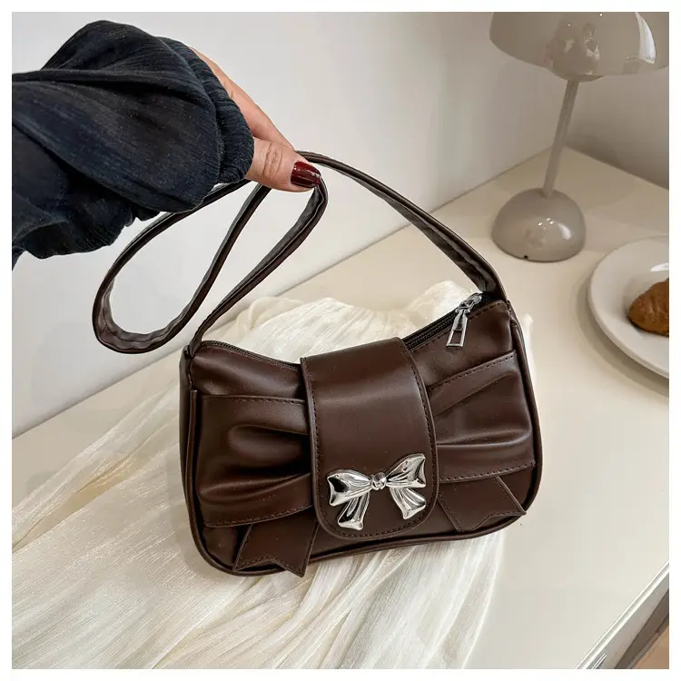 Silver Pleated Bow Shoulder Bag for Women 2024 - Image 8