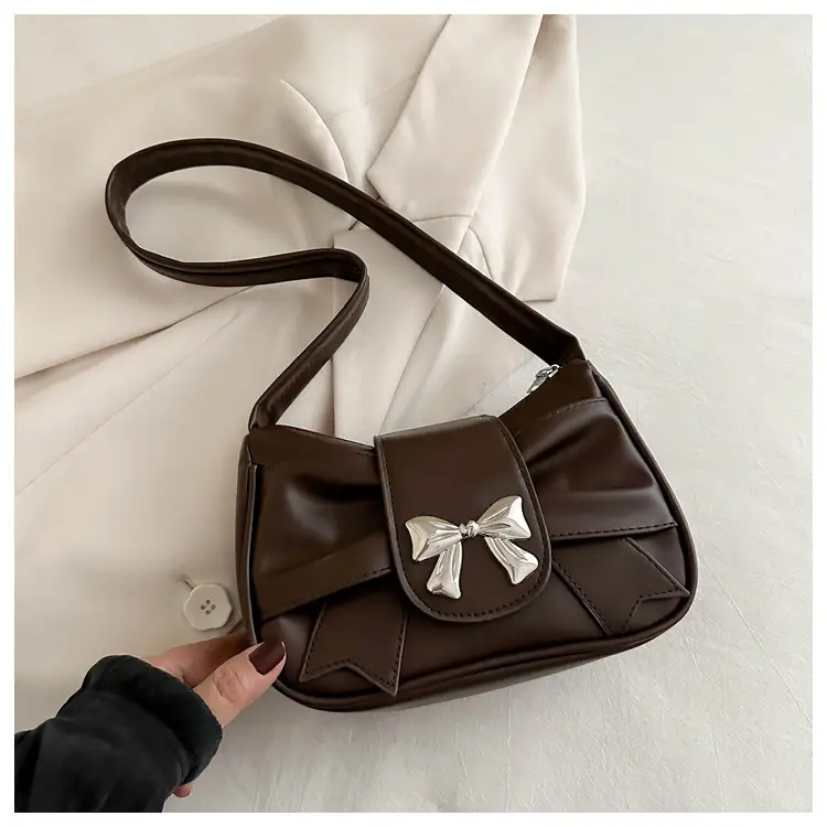 Silver Pleated Bow Shoulder Bag for Women 2024 - Image 4