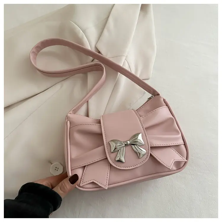 Silver Pleated Bow Shoulder Bag for Women 2024 - Image 5