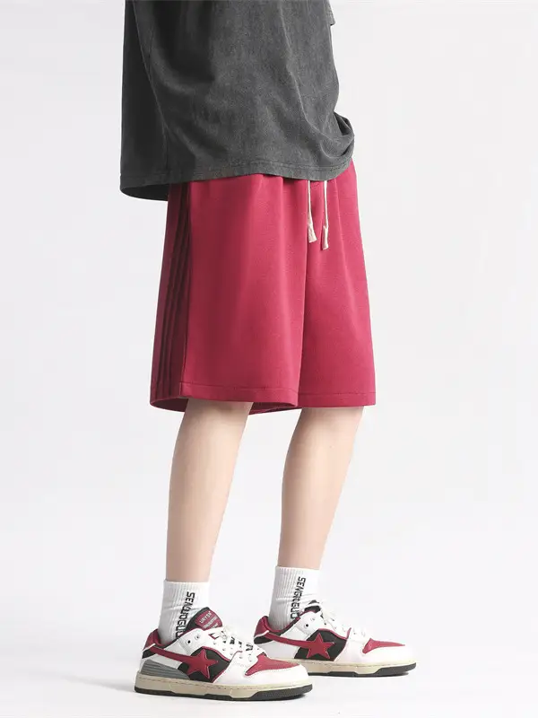 Men's Red Drawstring Shorts Summer Loose Fit