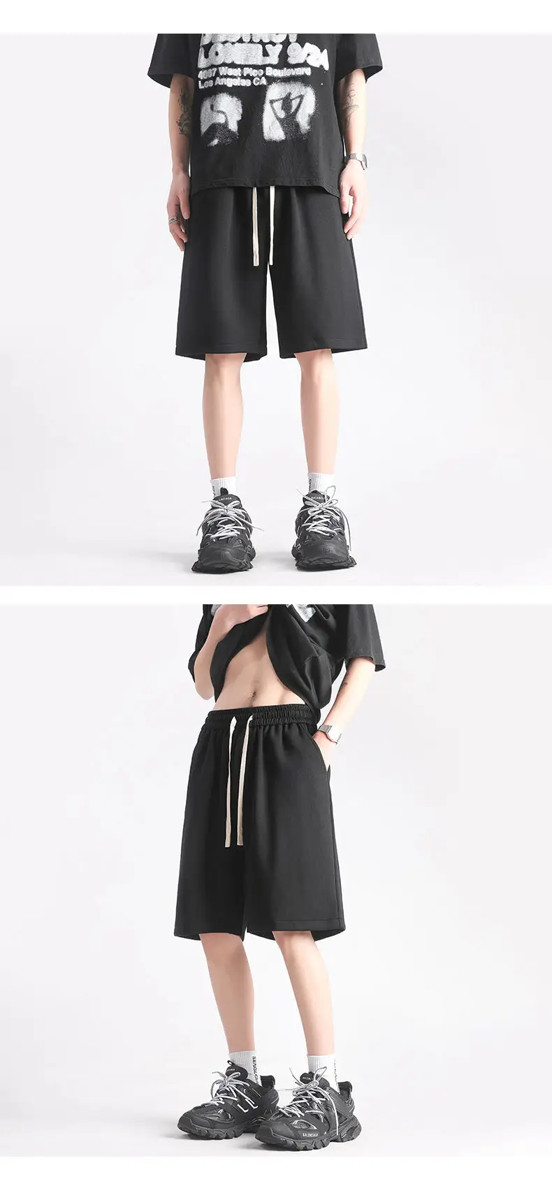 Men's Red Drawstring Shorts Summer Loose Fit — feature 4