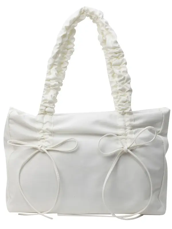 Black Pleated Canvas Shoulder Bag for Women - Image 12
