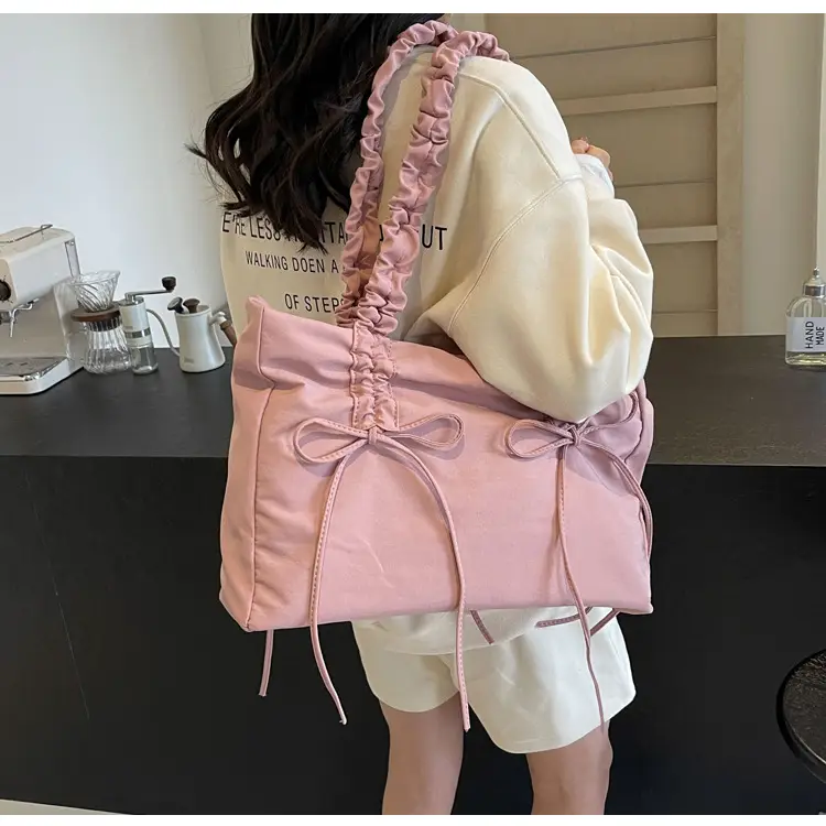 Black Pleated Canvas Shoulder Bag for Women — feature 18