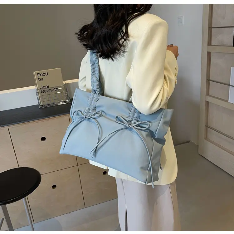 Black Pleated Canvas Shoulder Bag for Women — feature 23