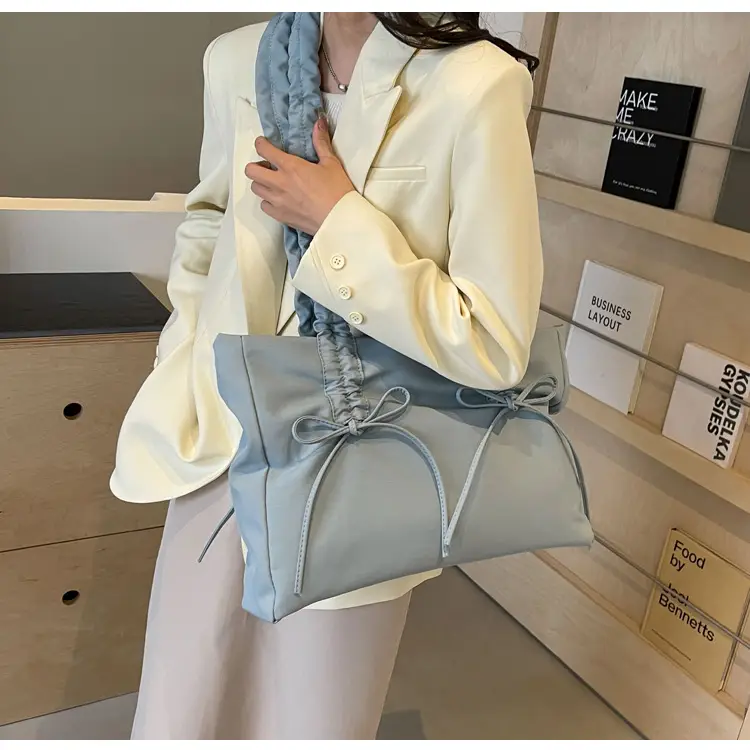 Black Pleated Canvas Shoulder Bag for Women — feature 24