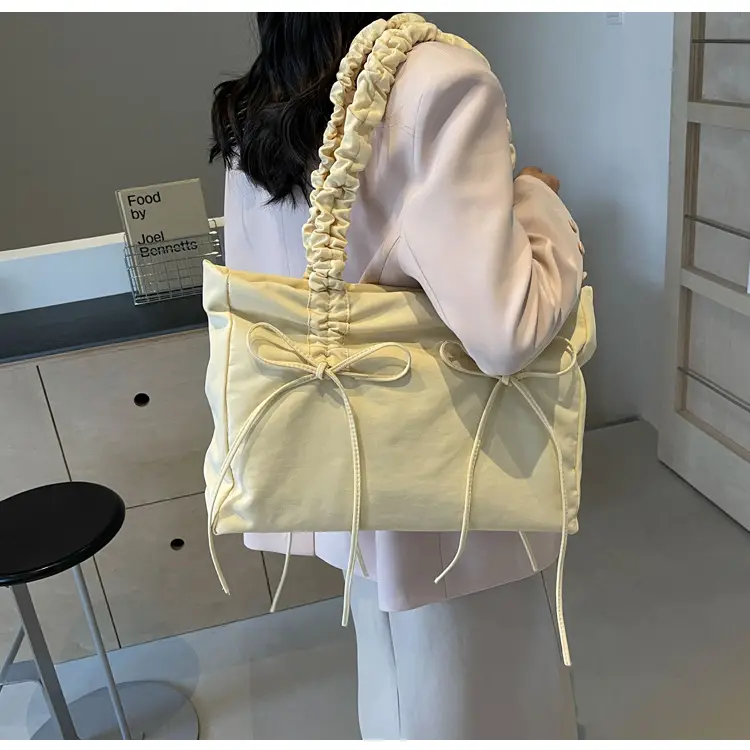 Black Pleated Canvas Shoulder Bag for Women — feature 26