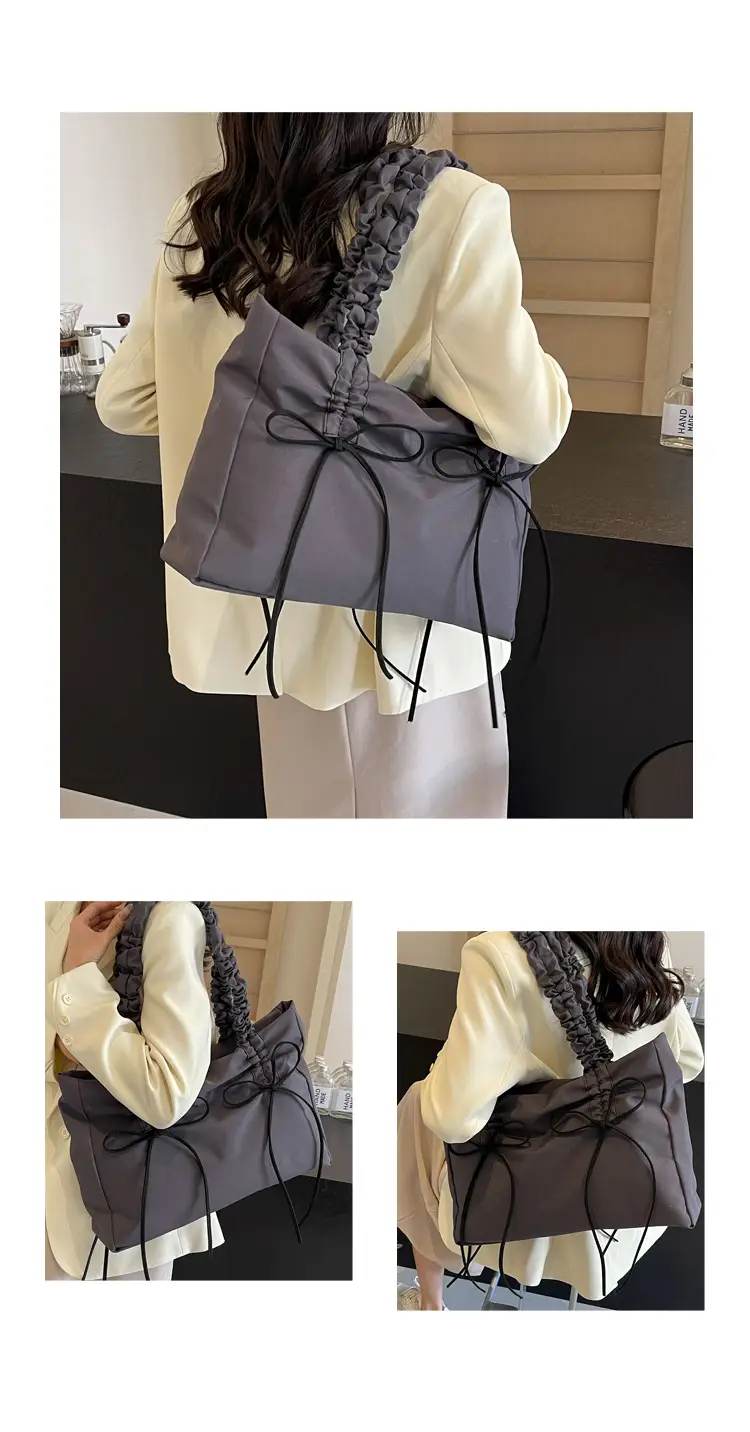 Black Pleated Canvas Shoulder Bag for Women — feature 28