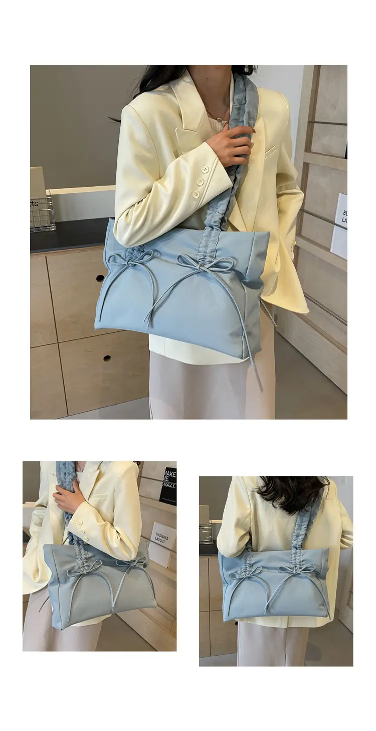 Black Pleated Canvas Shoulder Bag for Women — feature 32