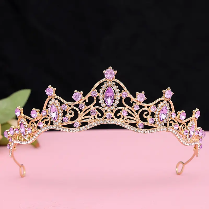 Hippolyde Style Bride Crown Pink Crystal Wedding Headwear - Image 8