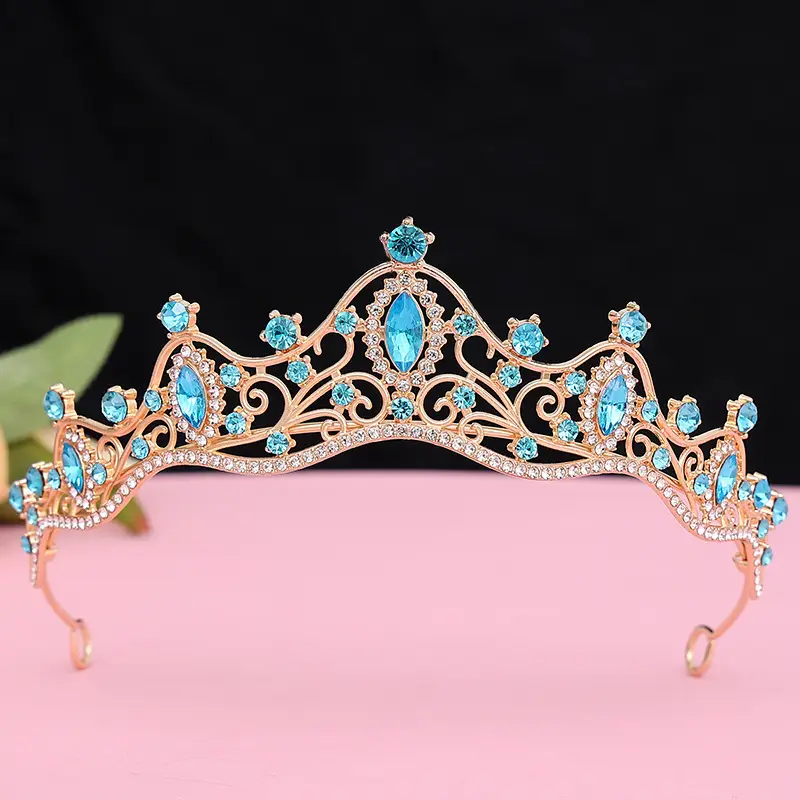 Hippolyde Style Bride Crown Pink Crystal Wedding Headwear - Image 9