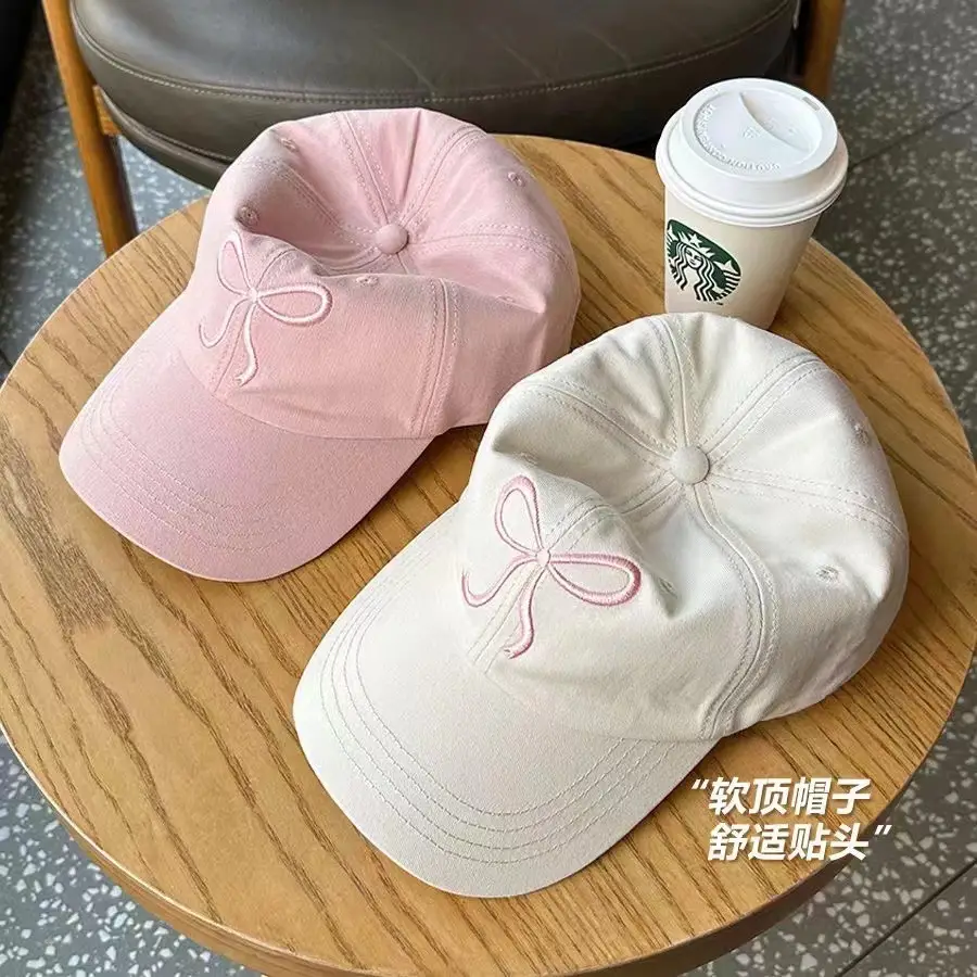 Bow Embroidered Cap Set Grey Black Pink White - Image 9