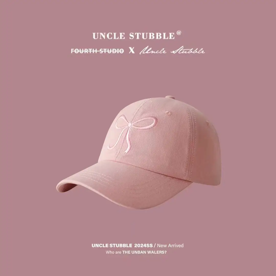 Bow Embroidered Cap Set Grey Black Pink White - Image 10