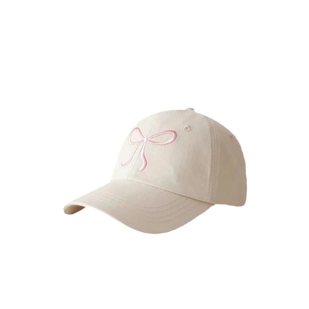 Bow Embroidered Cap Set Grey Black Pink White - Image 11