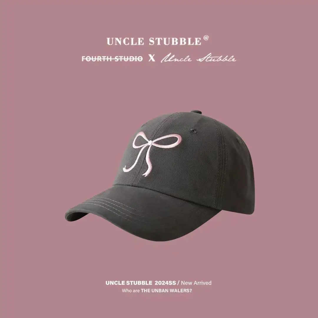 Bow Embroidered Cap Set Grey Black Pink White — feature 4