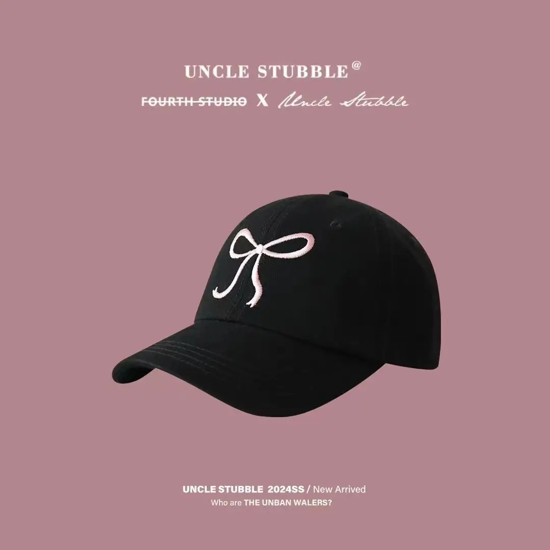 Bow Embroidered Cap Set Grey Black Pink White — feature 7