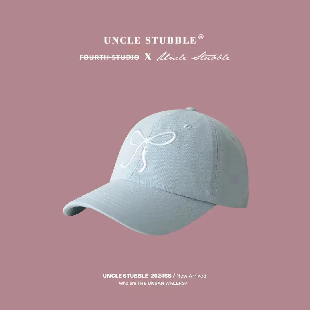 Bow Embroidered Cap Set Grey Black Pink White - Image 4