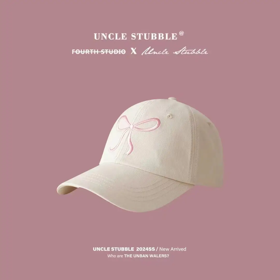Bow Embroidered Cap Set Grey Black Pink White - Image 5