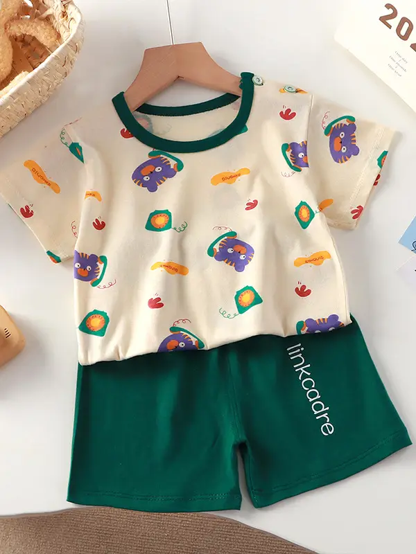 Baby Dinosaur T-Shirt Shorts Set Orange White Kids - Image 213
