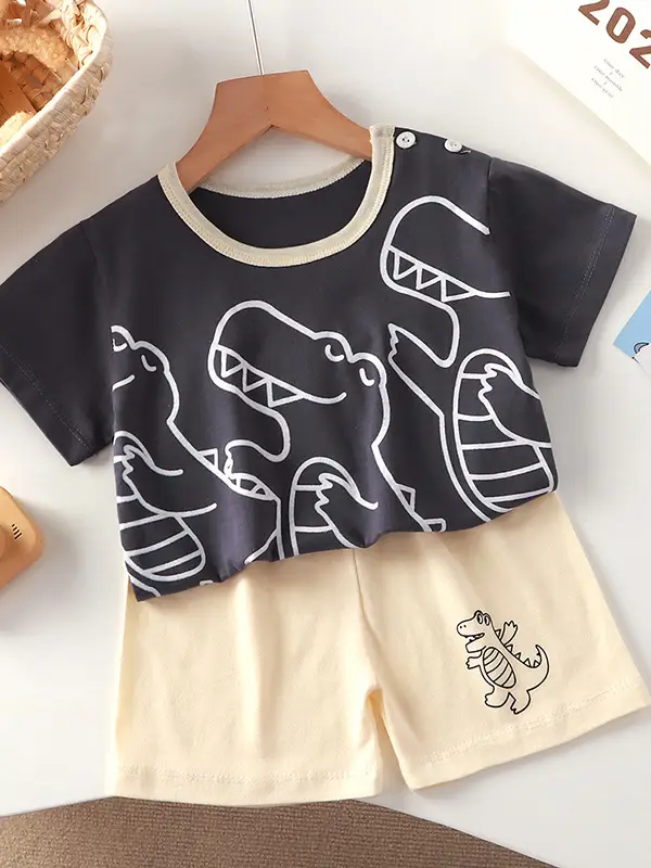 Baby Dinosaur T-Shirt Shorts Set Orange White Kids - Image 214