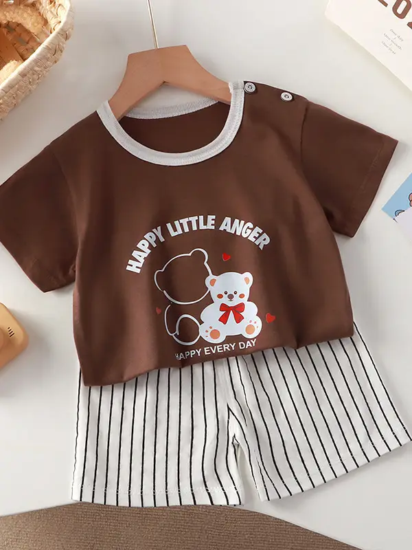 Baby Dinosaur T-Shirt Shorts Set Orange White Kids - Image 215