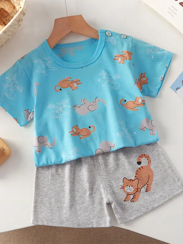 Baby Dinosaur T-Shirt Shorts Set Orange White Kids - Image 216