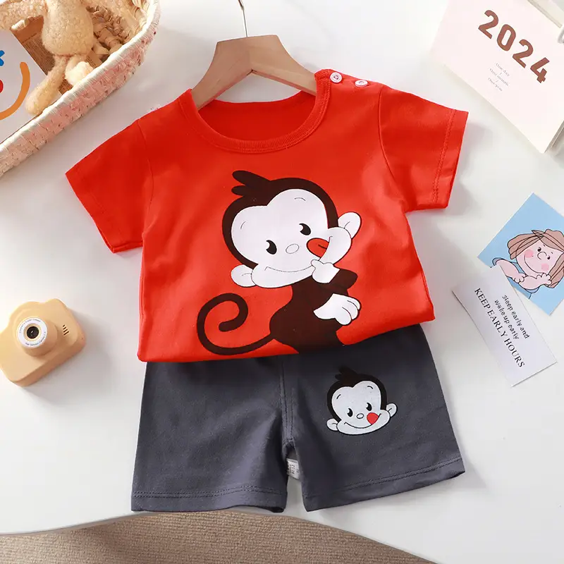 Baby Dinosaur T-Shirt Shorts Set Orange White Kids - Image 97