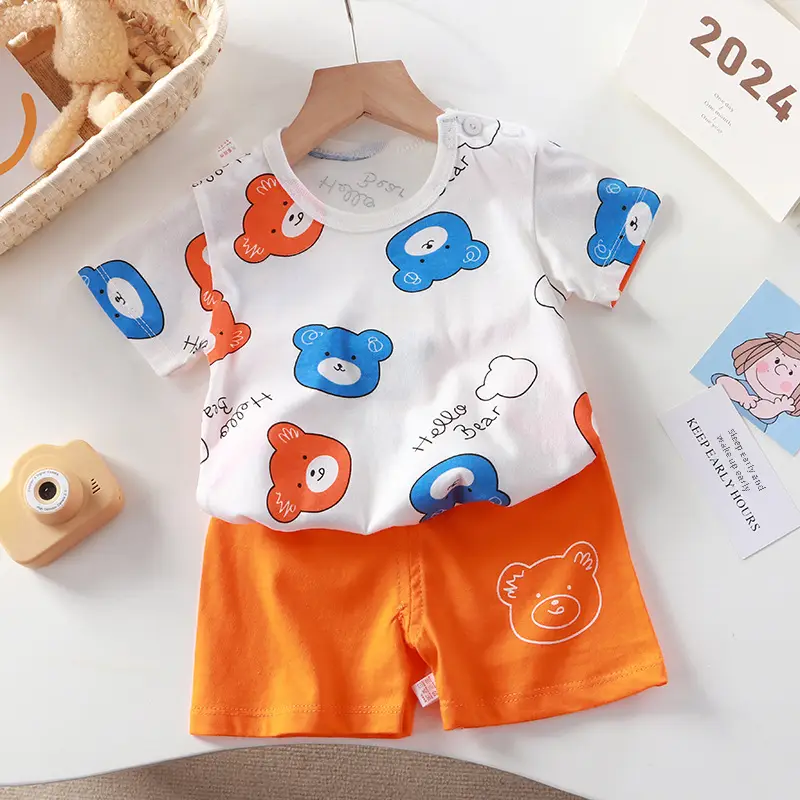 Baby Dinosaur T-Shirt Shorts Set Orange White Kids - Image 149