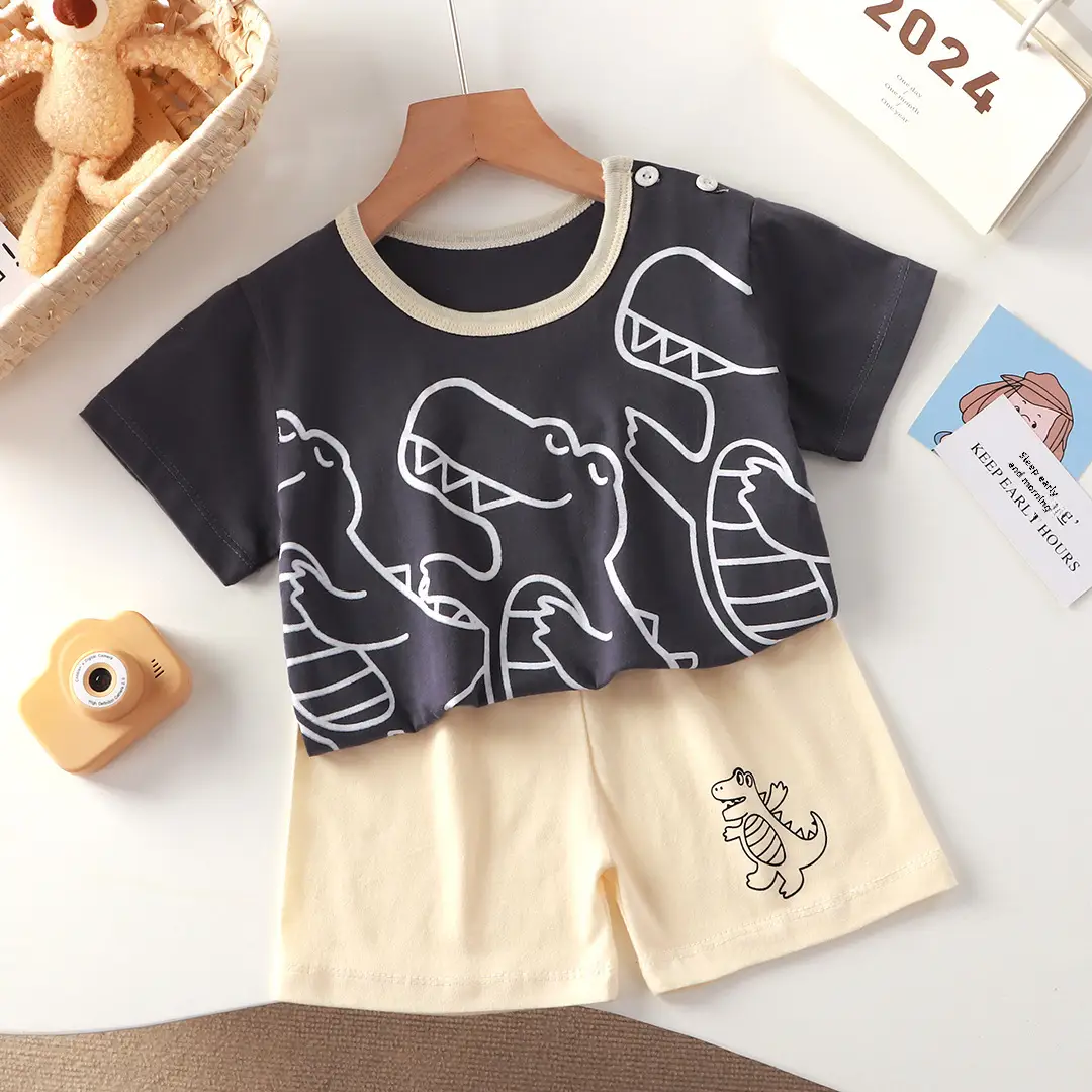 Baby Dinosaur T-Shirt Shorts Set Orange White Kids - Image 16