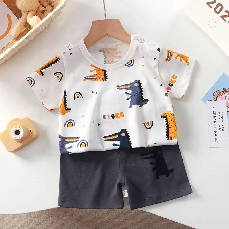 Baby Dinosaur T-Shirt Shorts Set Orange White Kids - Image 164