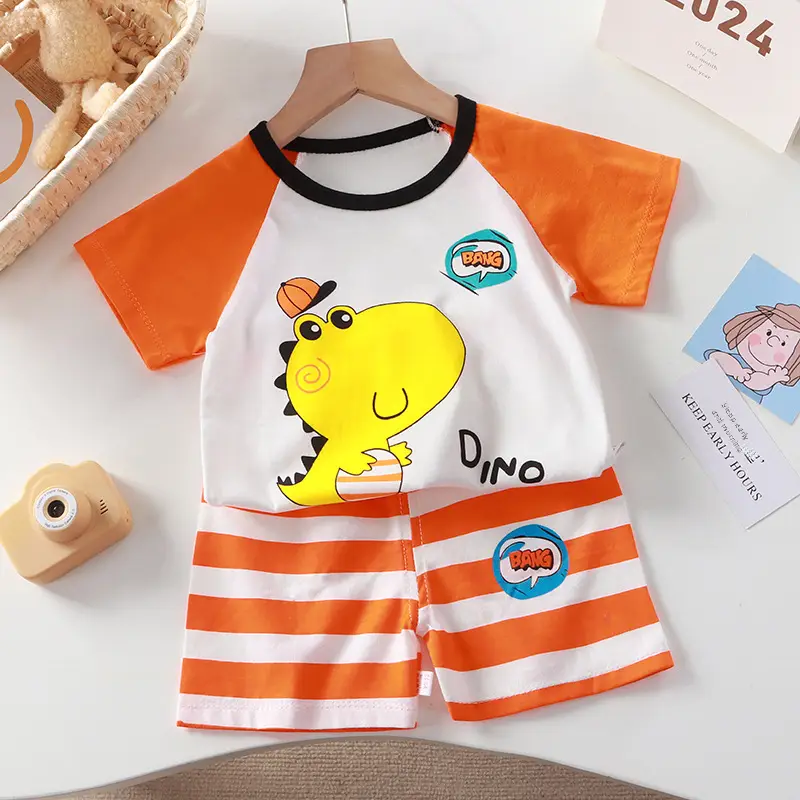 Baby Dinosaur T-Shirt Shorts Set Orange White Kids - Image 176