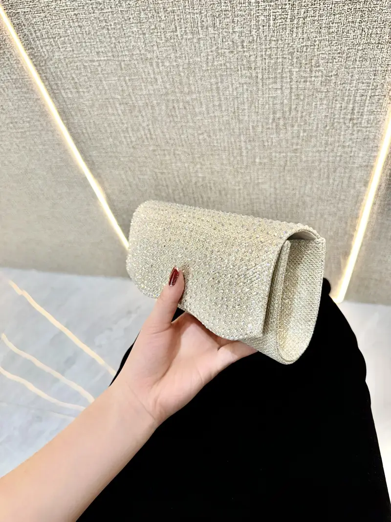 Light Silver Sparkly Crossbody Clutch Bag for Women - Image 6