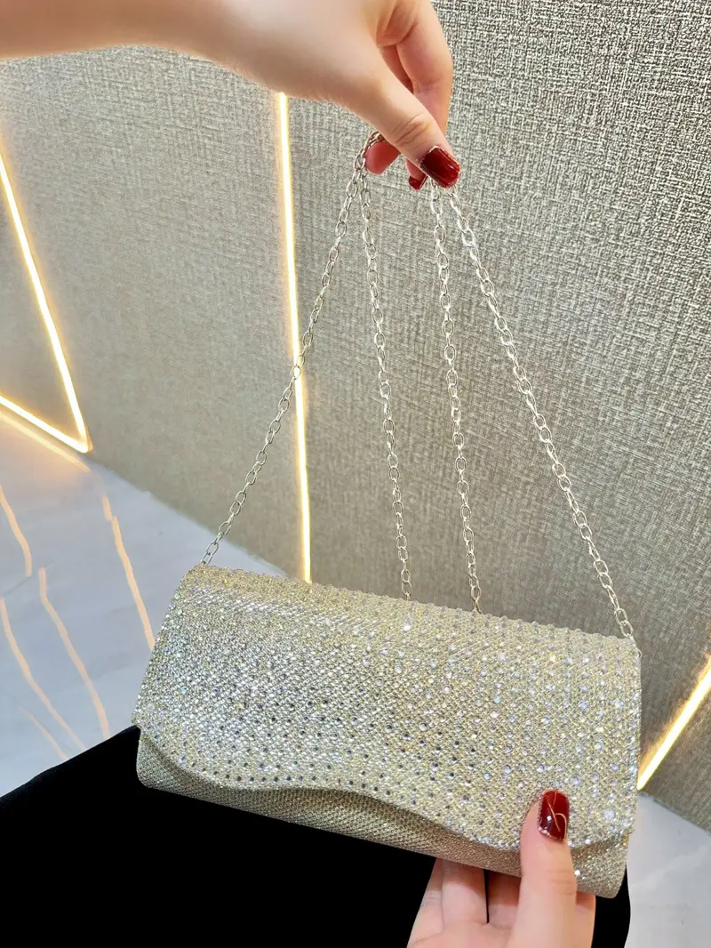 Light Silver Sparkly Crossbody Clutch Bag for Women - Image 7