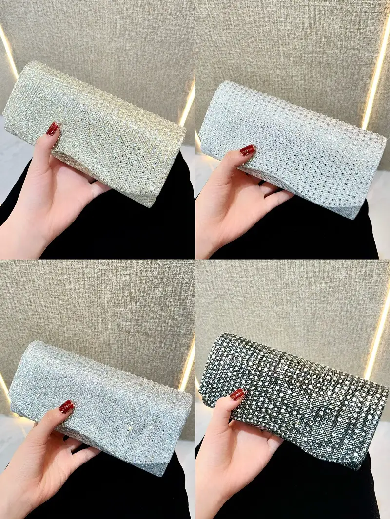 Light Silver Sparkly Crossbody Clutch Bag for Women - Image 8