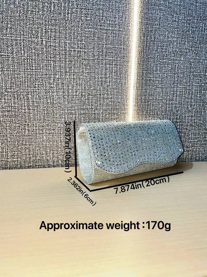 Light Silver Sparkly Crossbody Clutch Bag for Women - Image 9