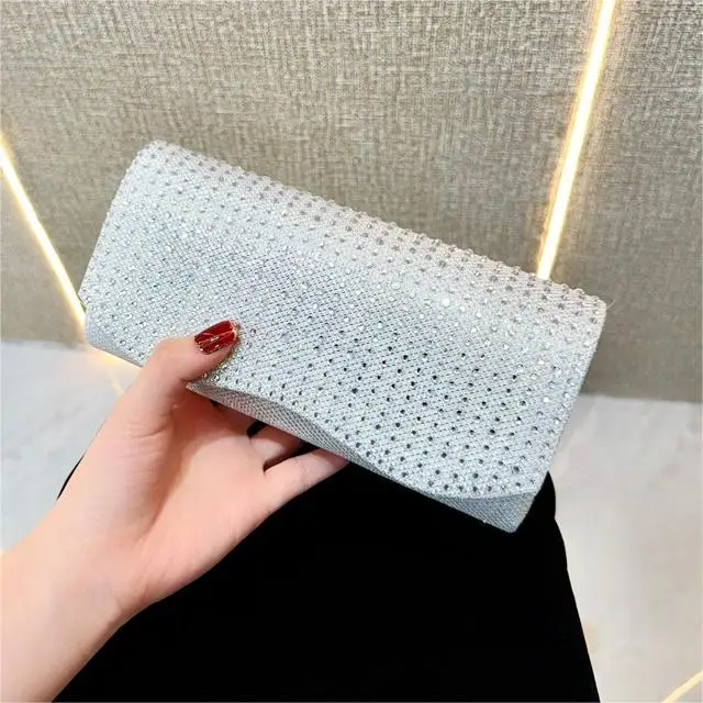 Light Silver Sparkly Crossbody Clutch Bag for Women - Image 2