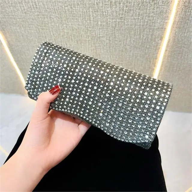 Light Silver Sparkly Crossbody Clutch Bag for Women - Image 3