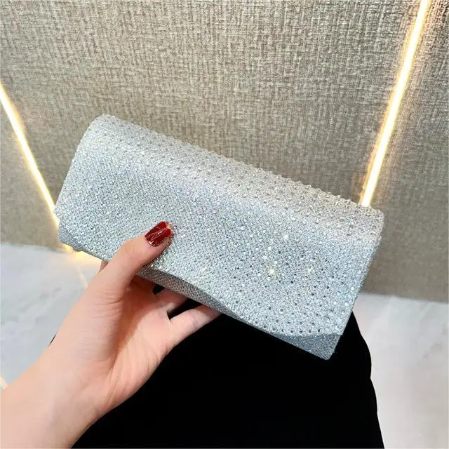 Light Silver Sparkly Crossbody Clutch Bag for Women - Image 4